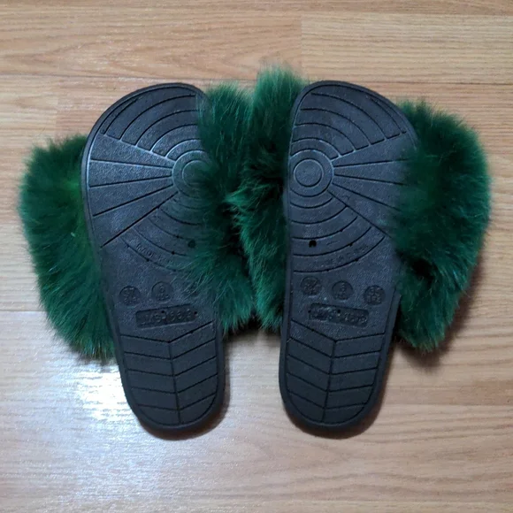 Green Mink Fur Slippes 6 Slides EU 37 - Picture 2 of 2